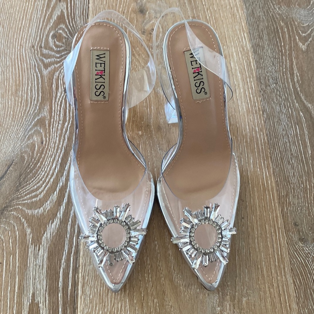 WetKiss Acrylic Clear Pump Slingback Heels Size 6